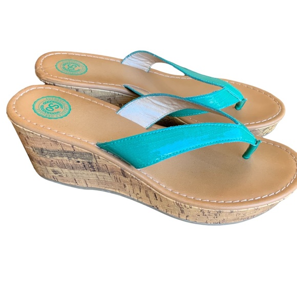 Authentic American Heritage Shoes - Authentic American Heritage Teal Cork Wedge flip flop/Sandal Size 9 A0007